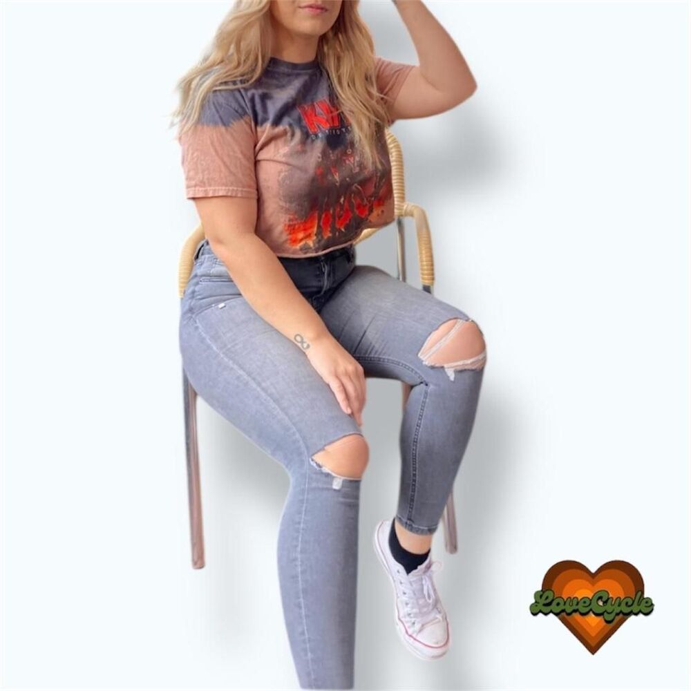 Women's Topshop Moto Jamie Distressed Gray Jeans – W30 L28